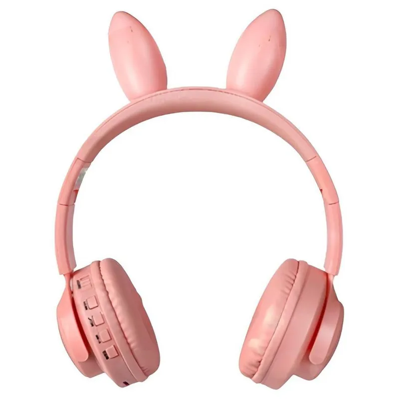 Fone De Ouvido Sem Fio Bluetooth Rosa Orelha Coelhinho LED
