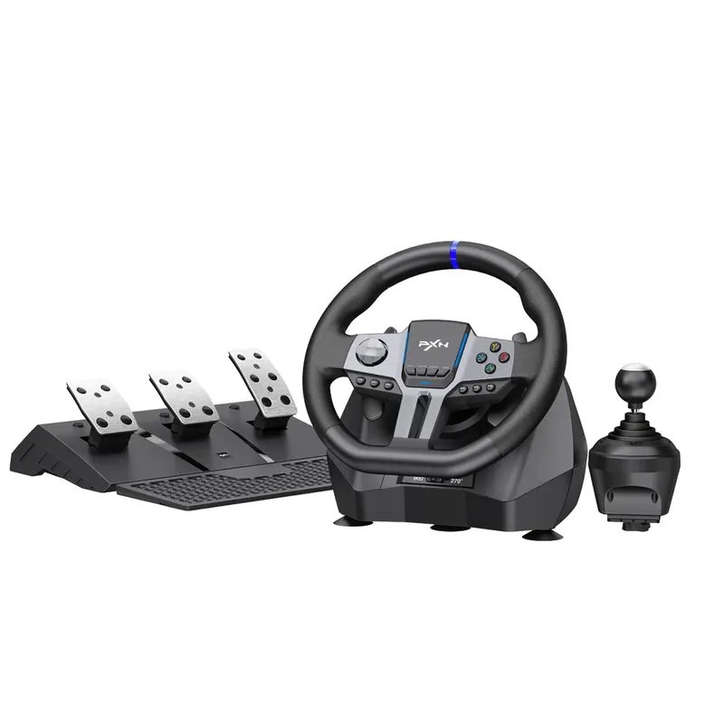 Kit Volante Gamer Pxn V9 Gen2 Com Pedais Câmbio Manual 900° Vibração Compatível PC