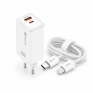 Kit Carregador Hrebos Premium Compativel Com Iphone Ios Lightning Crg-233ci Fluxion Charge 30w + Cabo Usb-c 27w Cor:bran