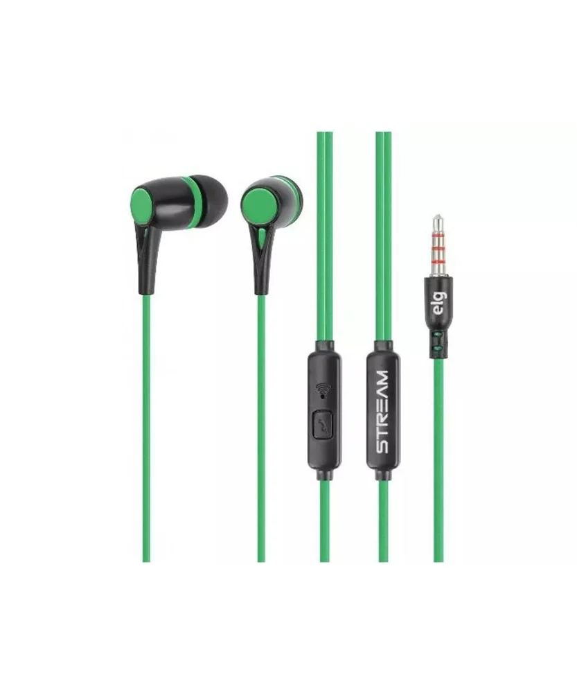 Fone De Ouvido Elg Intra-auricular Com Microfone Preto e Verde Str05GK