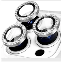 Película Lente Câmera Strass Brilho Compatível Com Iphone 16 Pro Max Tela 6.9 Proteção Prata