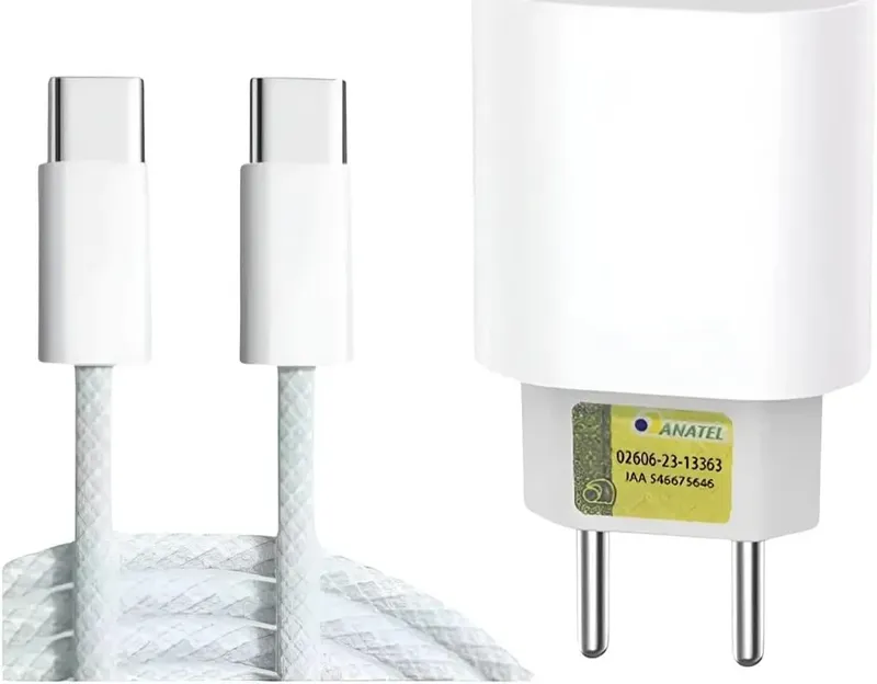 Carregador Turbo 25w Usb-c Para Iphone 15 16 17 Samsung Cabo Nylon Branco Resistente Rápido Bivolt