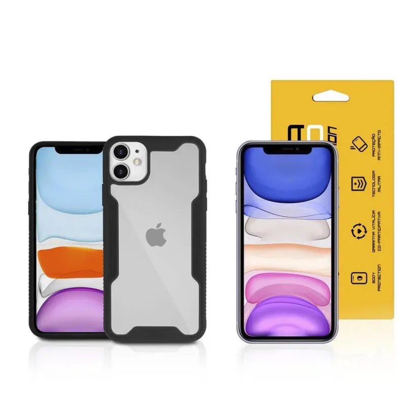 Kit Capa Dual Shock E Película Nano Vidro Para Iphone 11 - Gorila Shield