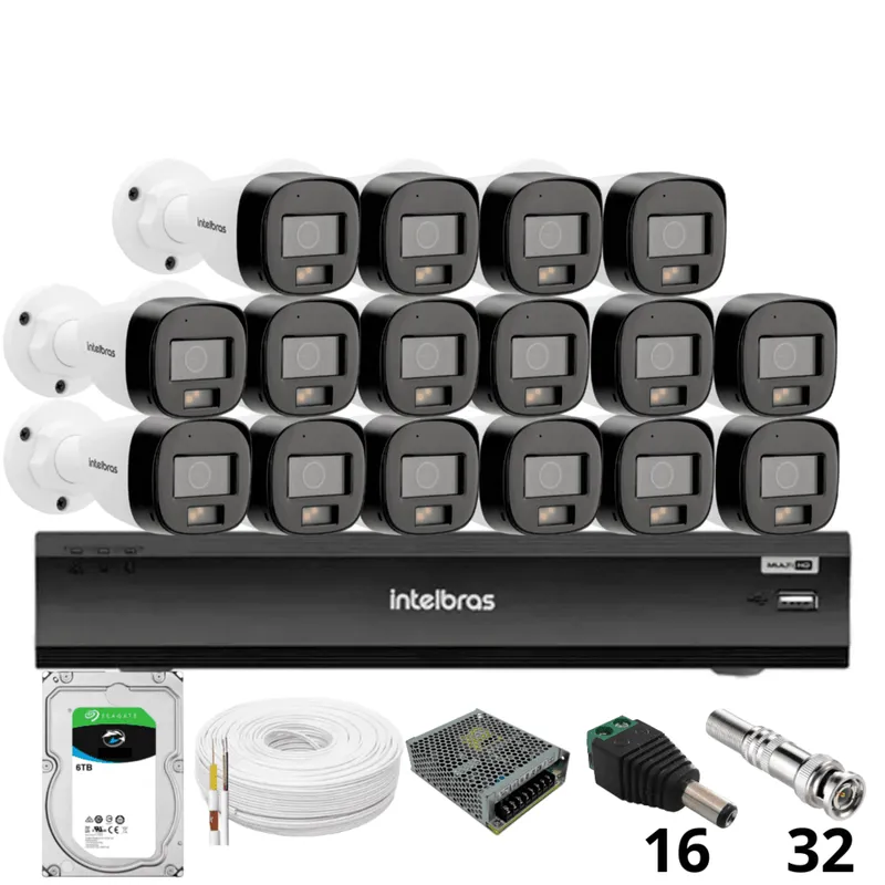 Kit 16 Câmeras Intelbras 3220b Full Color Com Áudio Dvr Intelbras Imhdx 3132 Inteligência Artificial Hd 6tb