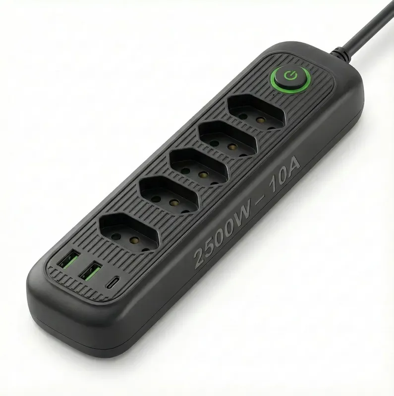Régua Energia 5 Tomadas + Usb Tipo-c Cabo 2m Filtro Linha