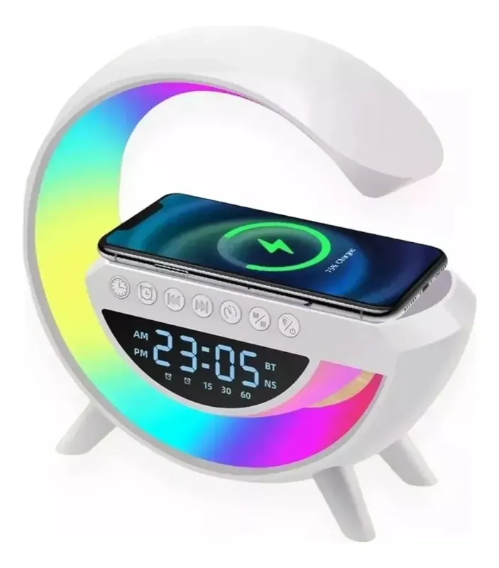 G Speaker Luminária De Mesa RGB Caixa De Som Carregador Por Indução Despertador Rádio Relógio Sem Fio