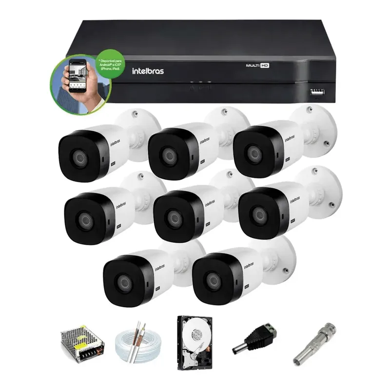 Kit 8 Cam Intelbras 1120b G5 Ir 20m, DVR 8 Mhdx, HD 1 TB