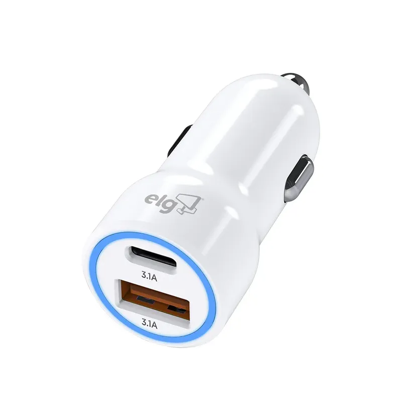 Carregador Veicular, Elg 1x Usb Tipo-c 1x Usb, Branco - Cc2stc