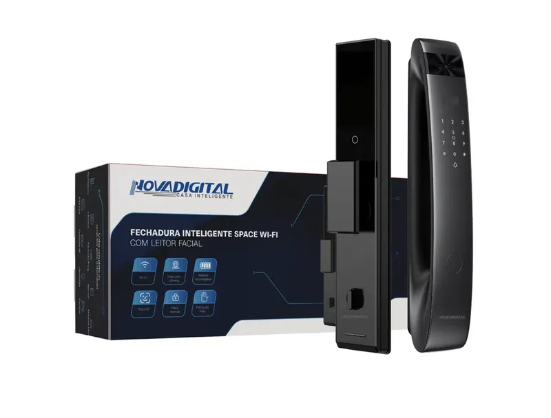 Fechadura Inteligente Wi-fi Desbloqueio Facil Biometria Senha App Preto Novadigital Sl-space