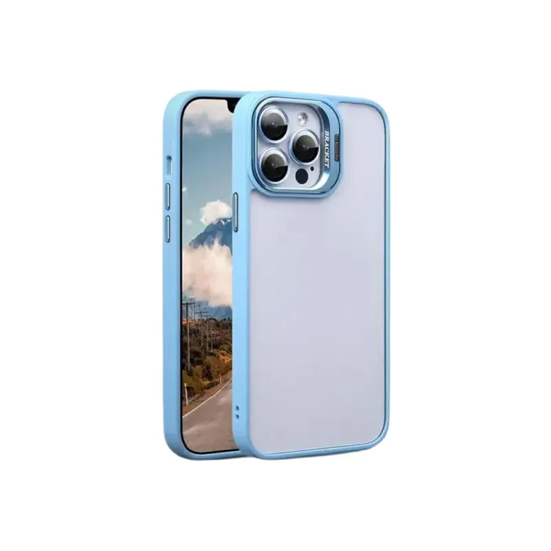 Capa Capinha Case Super Premium Vidro Glass Proteção De Câmera Compatível Iphone 13 Pro Max - Azul Grisaceo