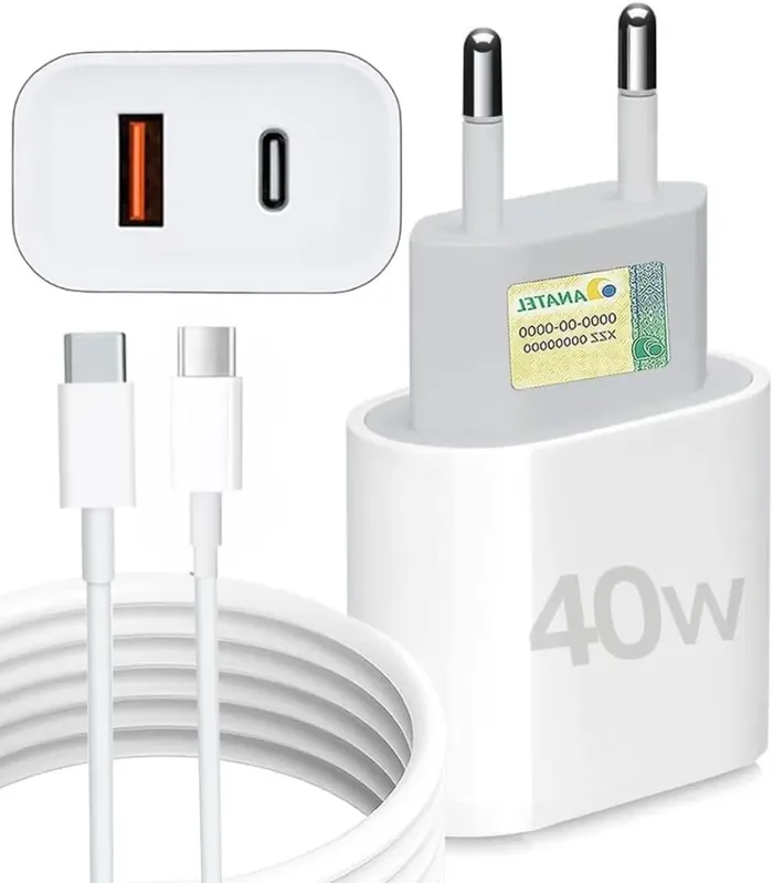 Carregador Tipo C Turbo 40w Porta Dupla + Cabo Usb C, Compatível Com Todos Dispositivos, Android Samsung, Motorola, Xiaomi, Iphone 15/16 Ios Linha Pre