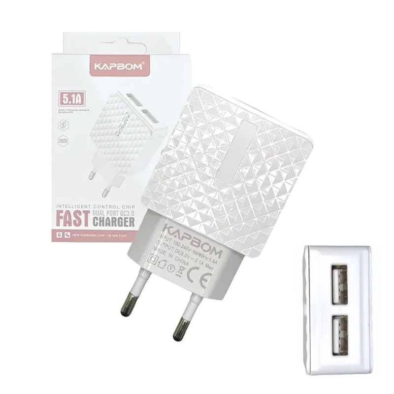 Fonte Carregador 5.1a Fast Charger Qc 3.0 Duas Porta Usb Kapbom Ka-371