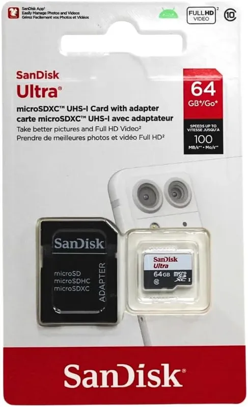 Cartão De Memória Sandisk MicroSD, 64GB, 100MB/s, Ultra Classe 10 Uhs-I