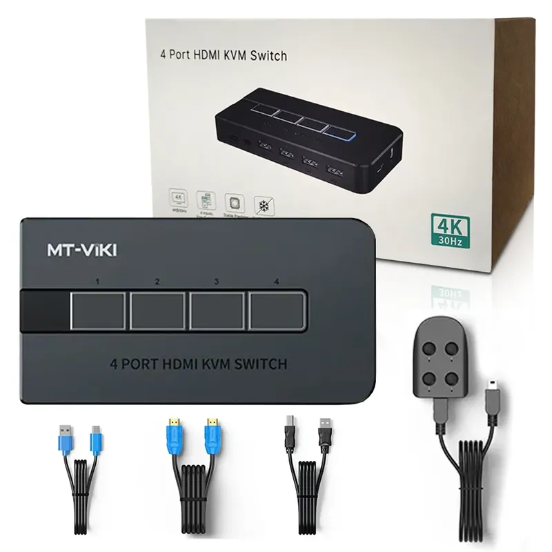 Switch 4 portas KVM 4K Hdmi/Usb 3840X2160 C/ Cabo Mesa MT-KH4 MT-VIKI