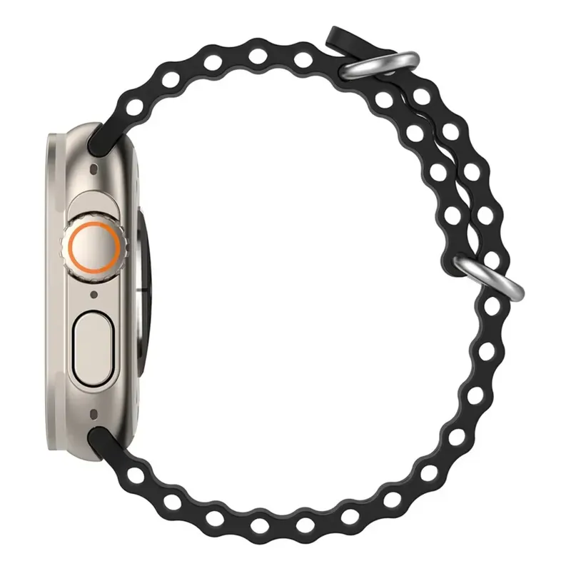 Pulseira Ondulada Preta App 42mm Elegância Negra