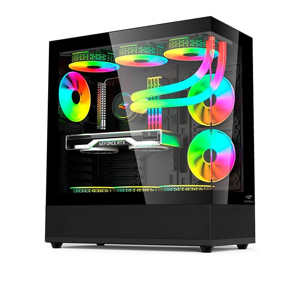 Gabinete Gamer C3-Tech Aquarius MT-G850BK Mid Tower ATX Vidro Temperado Preto