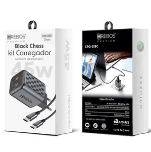 Carregador De Celular Herbos Premium Black Chess 45w Crg-218c