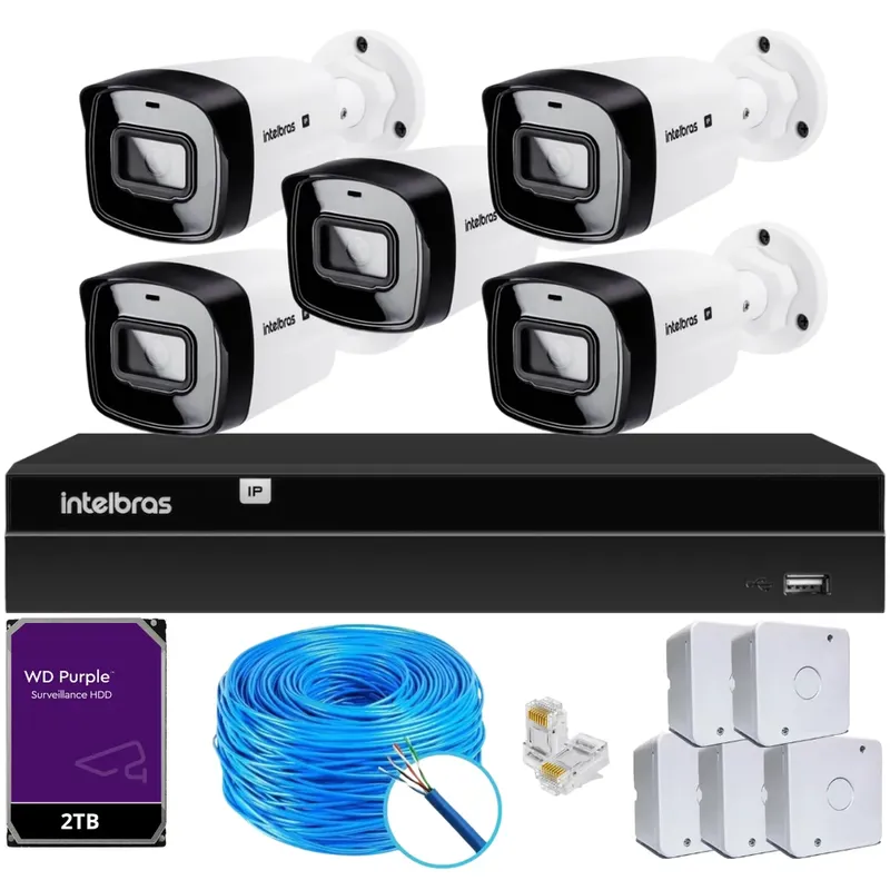 Kit Cftv Intelbras Nvr 1408p 5 Câmeras Ip E Hd 2TB Purple