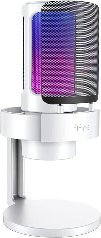 Microfone Gamer Fifine A6v RGB Usb Condensador Para PC – Branco