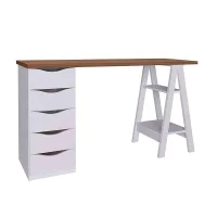 Escrivaninha Com 5 Gavetas Spirit - Artany - Nogal / Branco