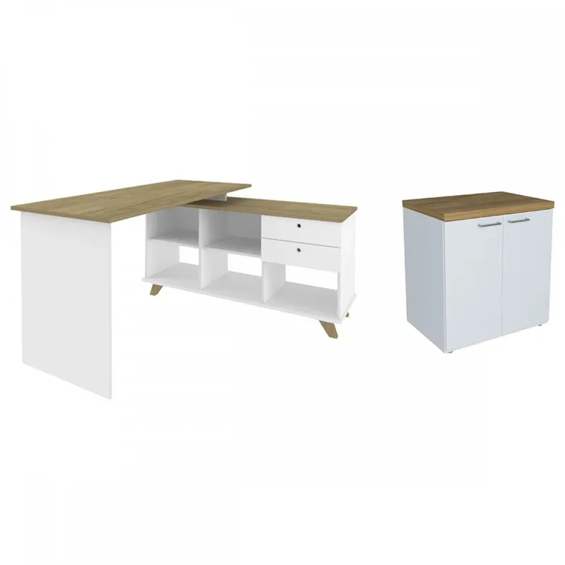Escritório Completo Gold 2 Portas 2 Gavetas Olmo/branco - Artany Móveis