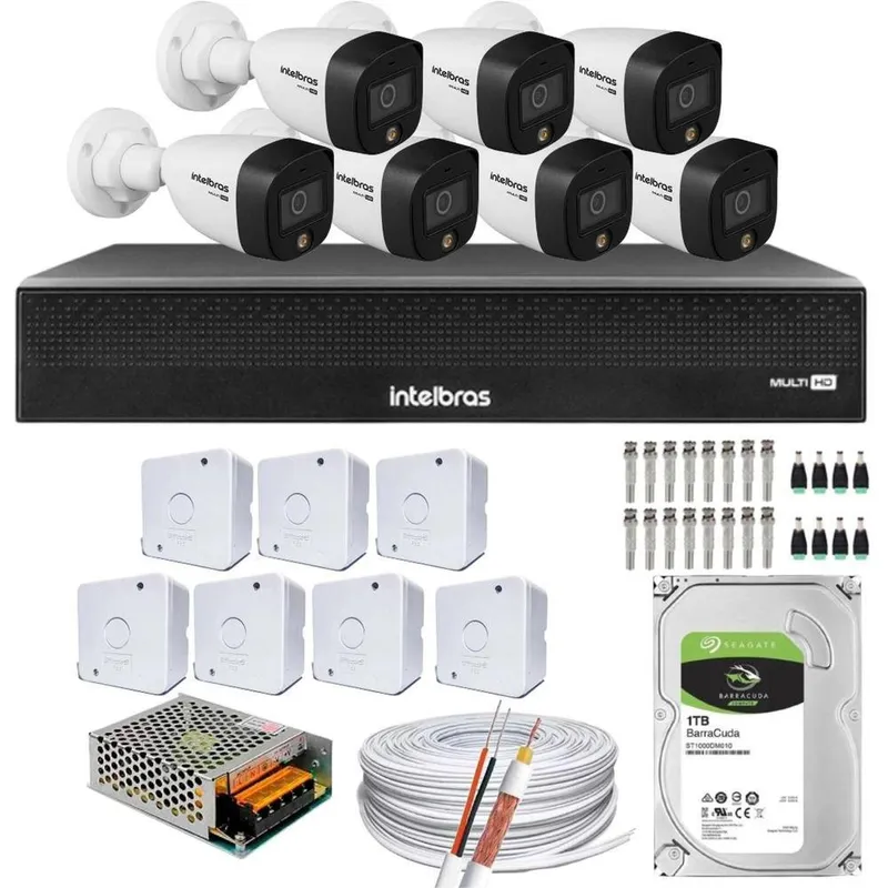 Kit 7 Câmeras Intelbras Cftv 1080p Full, Color Colorida Noite