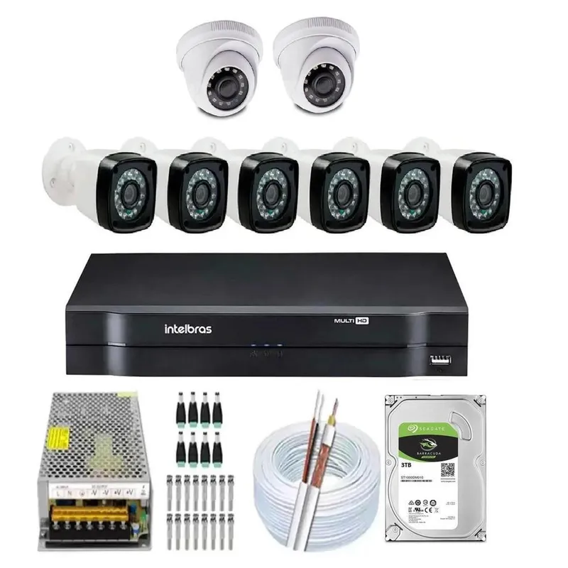 Kit Cftv 8 Câmeras Segurança Intelbras Full HD, 1080p + DVR Intelbras + 3TB