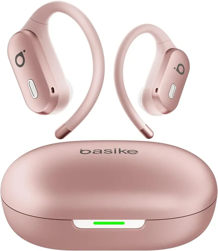 Basike Fone De Ouvido Bluetooth 5.4 Tws Open-ear Esportivo, Som Hi-fi Estéreo, Anc & Modo Transparência, Enc – Ouro Rosa