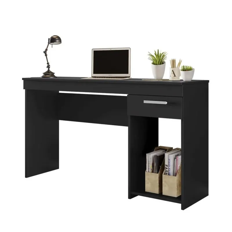 Mesa Para Computador Escrivaninha Home Office Estudos 2 Gavetas 1 Nicho Escritório Quarto Preta