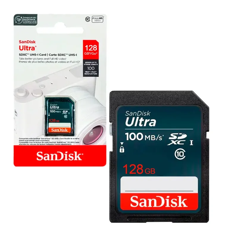 Cartão Sd Sandisk Ultra 128GB, Classe 10, Leitura 100mb/s, Sdsdunr-128g-gn3in Sandisk.