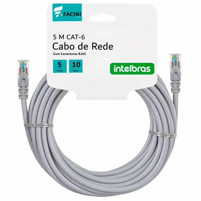 Cabo De Rede Efacini Cinza Cat6 Intelbras 100% Cobre, Anatel 10 Metros