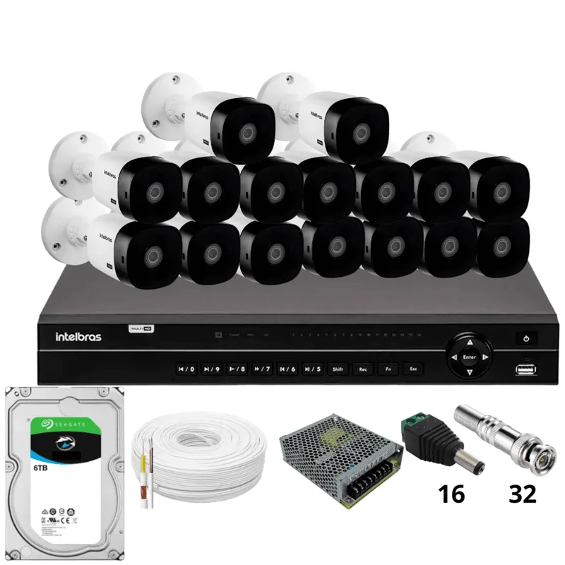 Kit Intelbras 24 Cameras Segurança 1120b Dvr 32 Canais Mhdx 1232 6tb