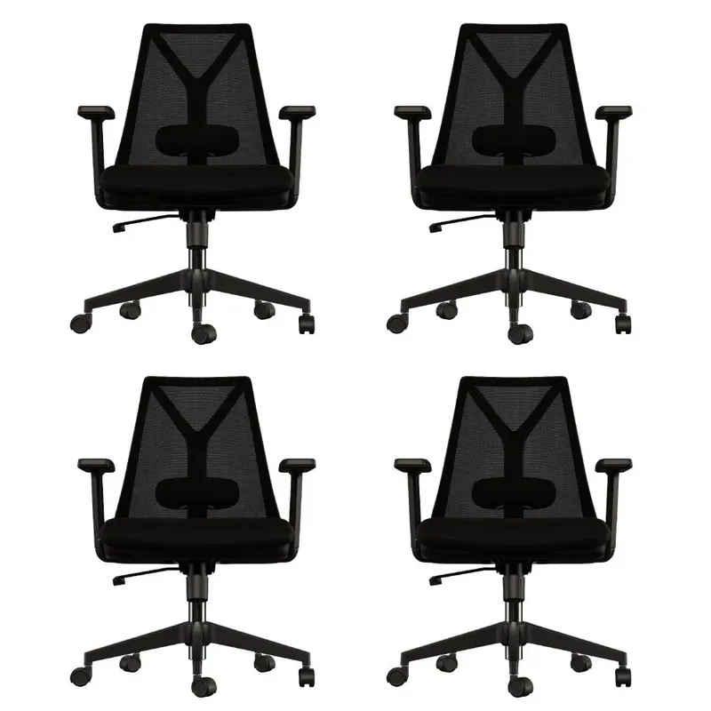 Kit 6 Cadeiras Escritório Presidente Ergonômica Nr17 Elements Apoio Lombar Branca/cinza