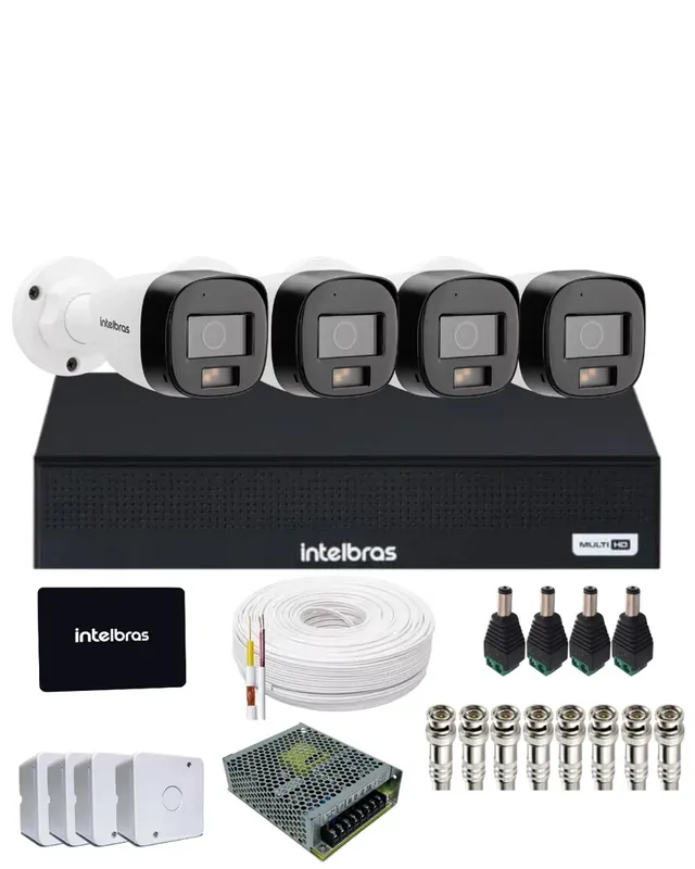 Kit 3 Câmeras Intelbras 1120b Full Color Dvr Mhdx 4 Canais Intelbars Com SSD 512gb.