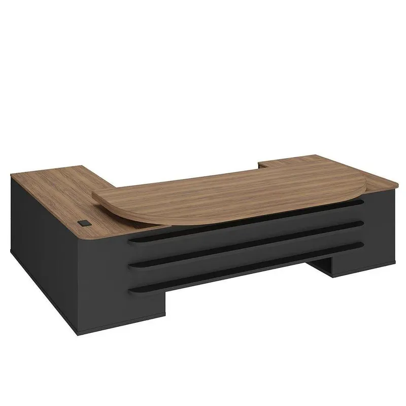 Mesa Para Escritório Diretor Grande 2 Portas 4 Gavetas Nogal/preto
