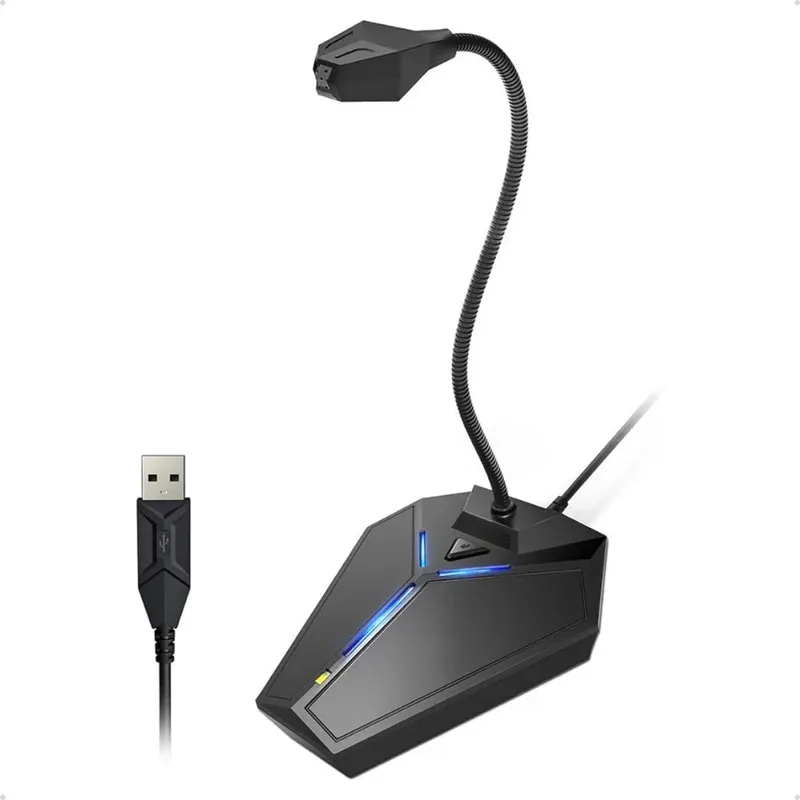 Microfone USB Condensador Omnidirecional com Mudo e LED – Ideal para Streaming, Reuniões e Gravações