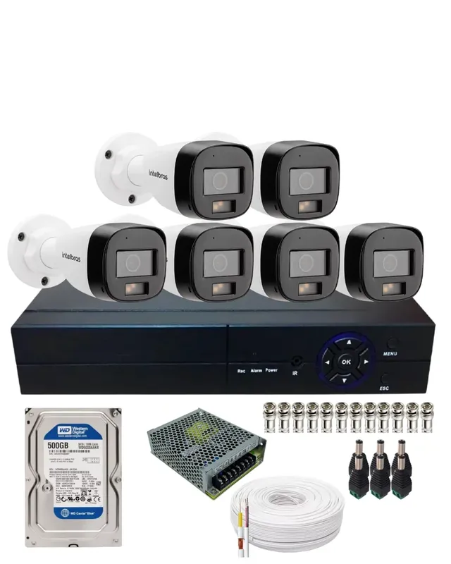 Kit 6 Câmeras De Segurança Intelbras Vhd 3220 B Full Color Com Áudio Dvr 8 Canais Incluso Hd De 500gb
