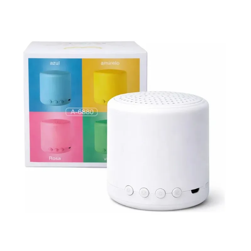 Mini Caixa De Som Portatil Bluetooth Com Usb, Radio Fm E Micro Sd Branca A-6880