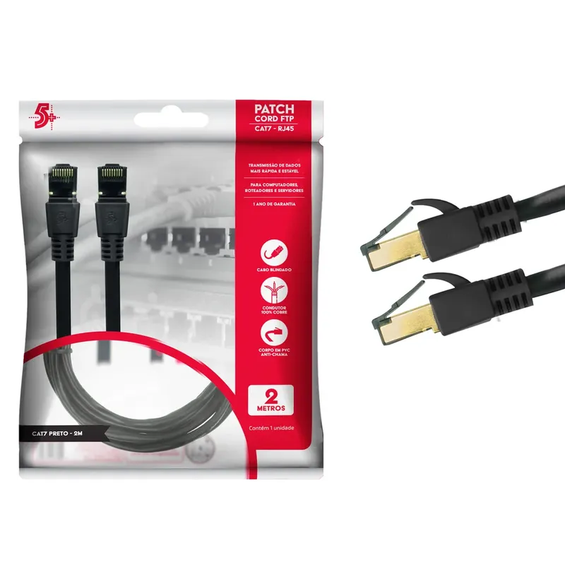 Cabo De Rede Blindado Rj45 Cat7 600mhz 10gbps 2 Mts