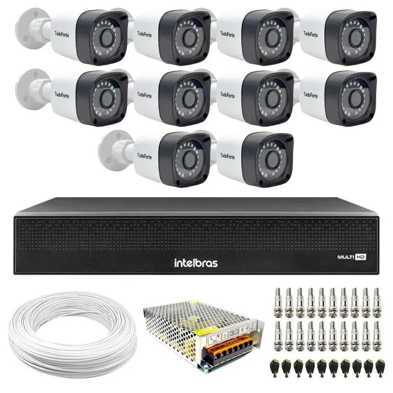 10 Câmeras Tudo Forte Tf 2020 B Full Hd Visão Noturna 20m Ip66 + Dvr Intelbras Mhdx 3116-c 16 Canais