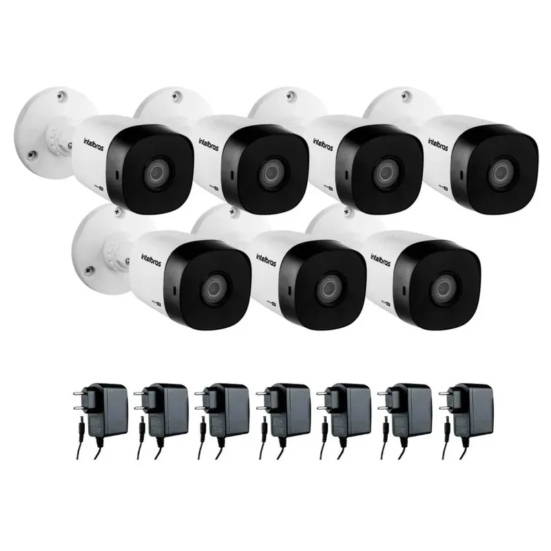 Kit 07 Câmeras De Segurança Vhl 1120 B Visão Noturna De 20m Intelbras Com Fontes De Alimentação