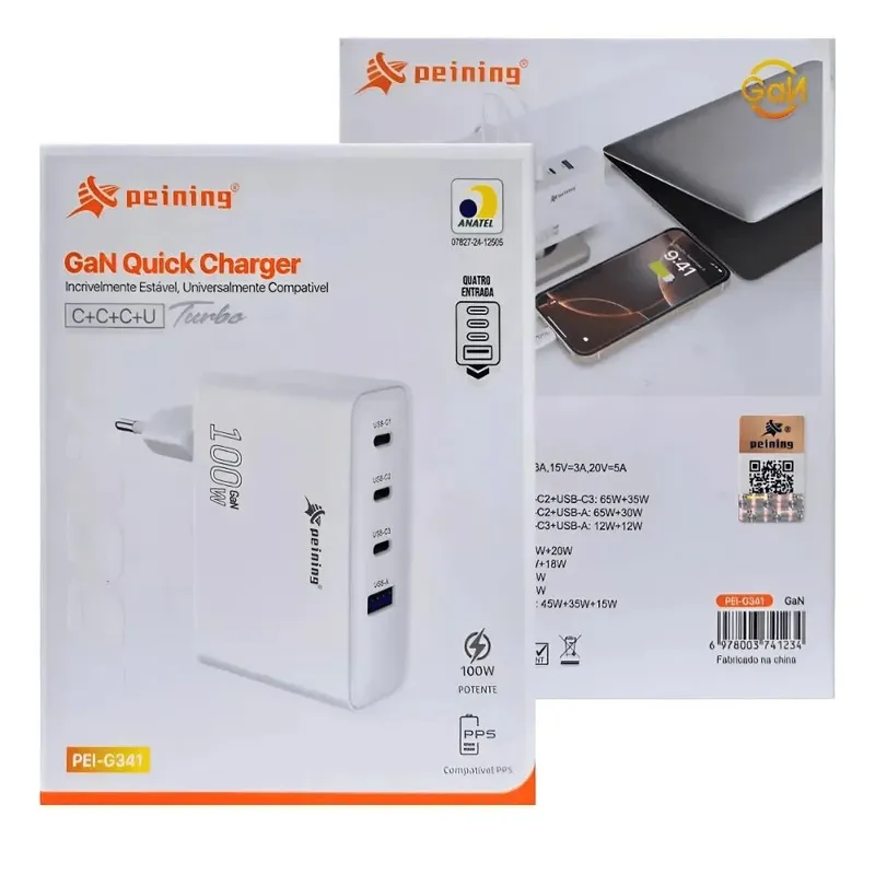 Carregador De Parede 100w 3xusb-c 1xusb-a Peining Pei-g341-5