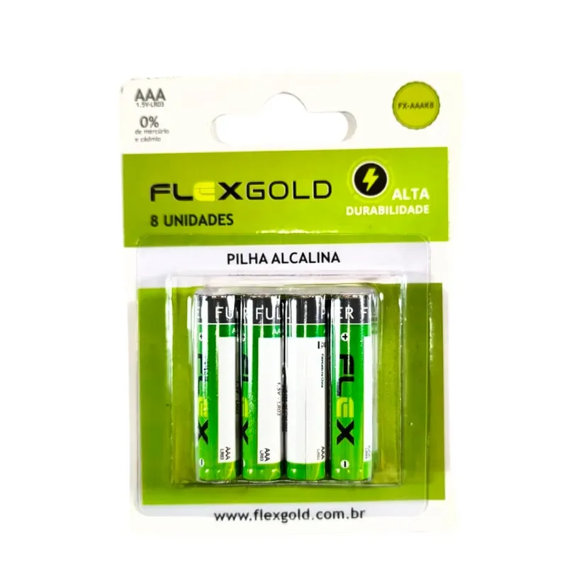 Cartela De Pilhas Alcalina Aa 8 Unidades Fk-aak8 Flexgold