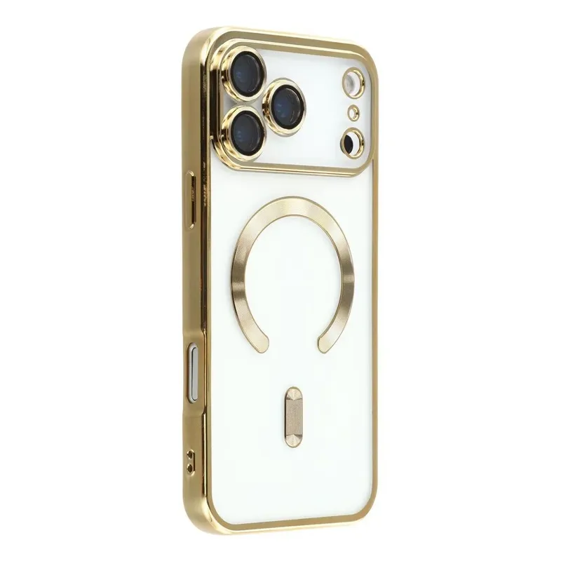 Capa Magnética Compatível com Magsafe para o iPhone 17 Pro Max - Proteção Completa nas Lentes das Câmeras e Carregamento por Aproximação Cor: Dourado