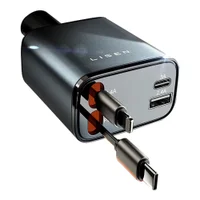 Carregador Veicular Lisen 4 em 1 com Cabo Retrátil Turbo