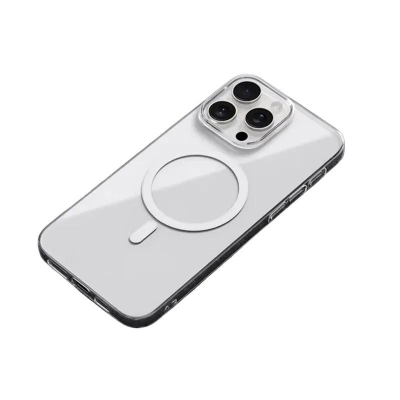 Case Clear Magnético Transparente Compatível Iph 16 Pro Max – Perfil Fino, Bordas Elevadas, Indução Sem Remover A Capa