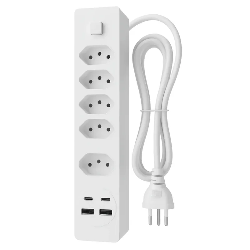 Extensão 2 Metros Filtro Linha 5 Tomadas + 2 Usb + 2 Tipo C