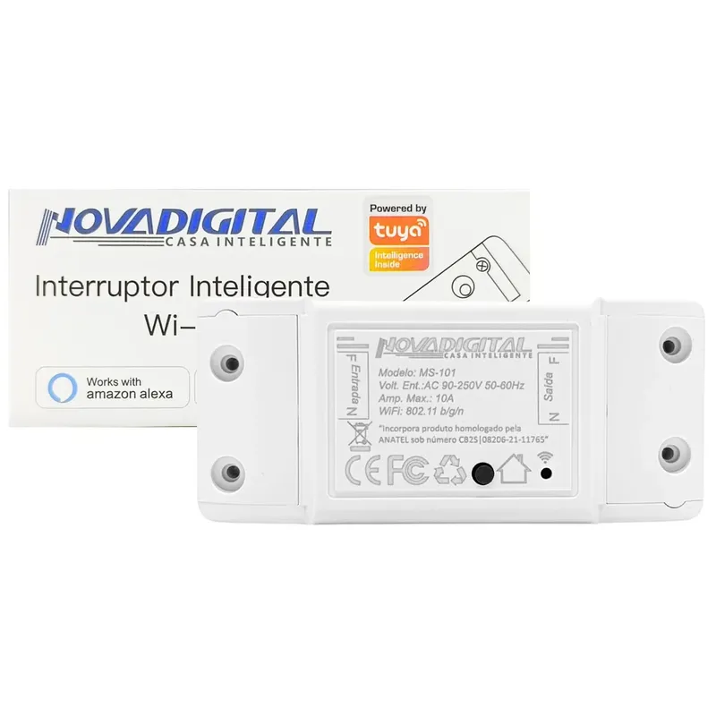 Interruptor Smart Inteligente, Nova Digital, Ms101, Wi-fi, Alexa, Google Assistant, Diy 10a, Bivolt, Branco
