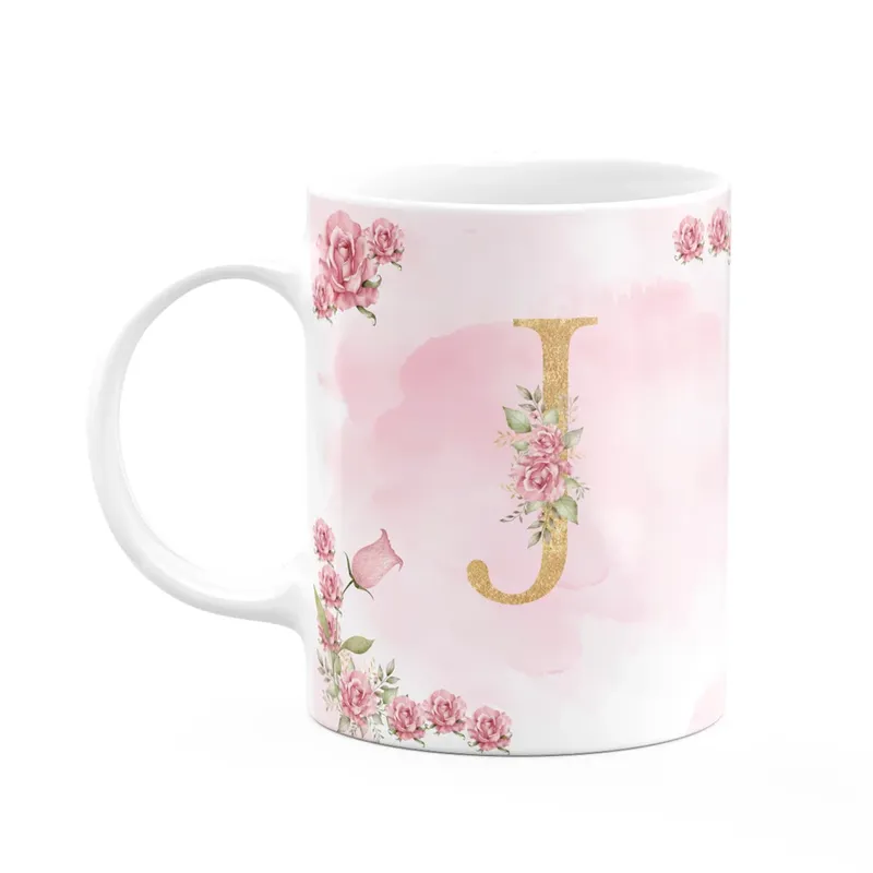 Caneca Floral Mães - Inicial Do Nome Letra J - 325ml