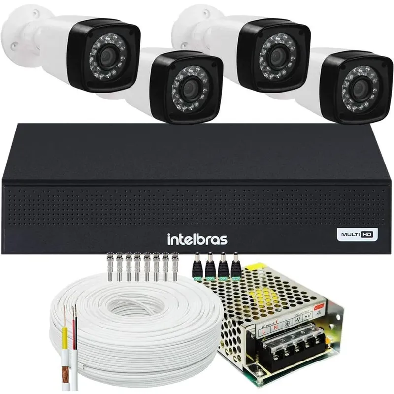 Kit Intelbras, 4 Cameras Segurança, 2MP, FULL HD + DVR 1004, Sem HD